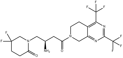 2-Piperidinone, 1-[(2R)-2-amino-4-[5,8-dihydro-2,4-bis(trifluoromethyl)pyrido[3,4-d]pyrimidin-7(6H)-yl]-4-oxobutyl]-5,5-difluoro- 구조식 이미지