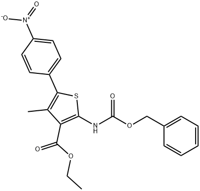 3-Thiophenecarboxylic acid, 4-methyl-5-(4-nitrophenyl)-2-[[(phenylmethoxy)carbonyl]amino]-, ethyl ester 구조식 이미지