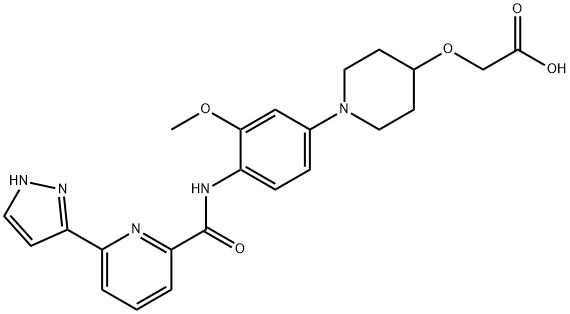 Acetic acid, 2-[[1-[3-methoxy-4-[[[6-(1H-pyrazol-3-yl)-2-pyridinyl]carbonyl]amino]phenyl]-4-piperidinyl]oxy]- Structure