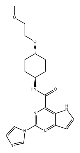 5H-Pyrrolo[3,2-d]pyrimidine-4-carboxamide, 2-(1H-imidazol-1-yl)-N-[trans-4-(2-methoxyethoxy)cyclohexyl]- 구조식 이미지