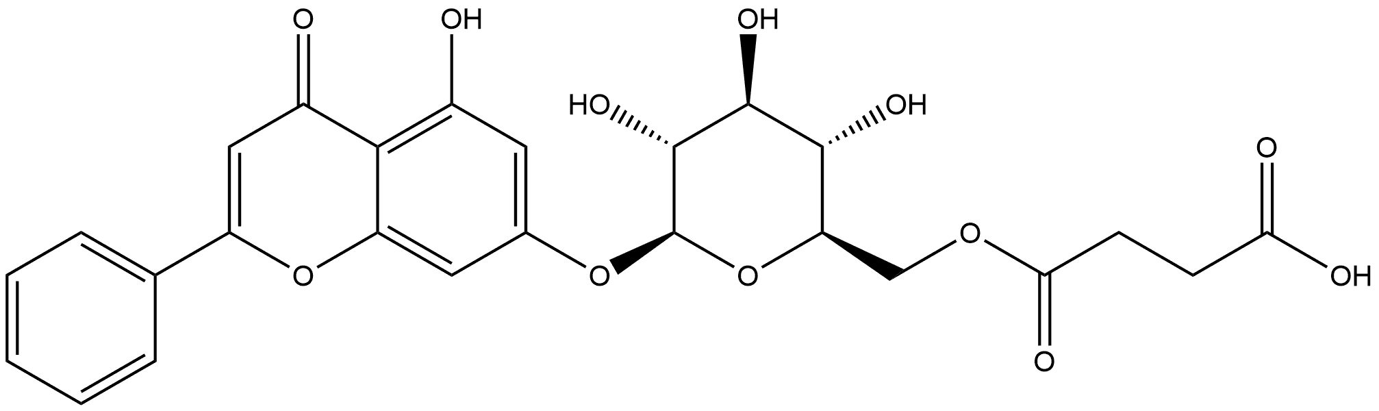 5-hydroxy-2-phenyl-7-(6-O-succinyl-β-D-glucopyranosyloxy)-4H-1-benzopyran-4-one Structure