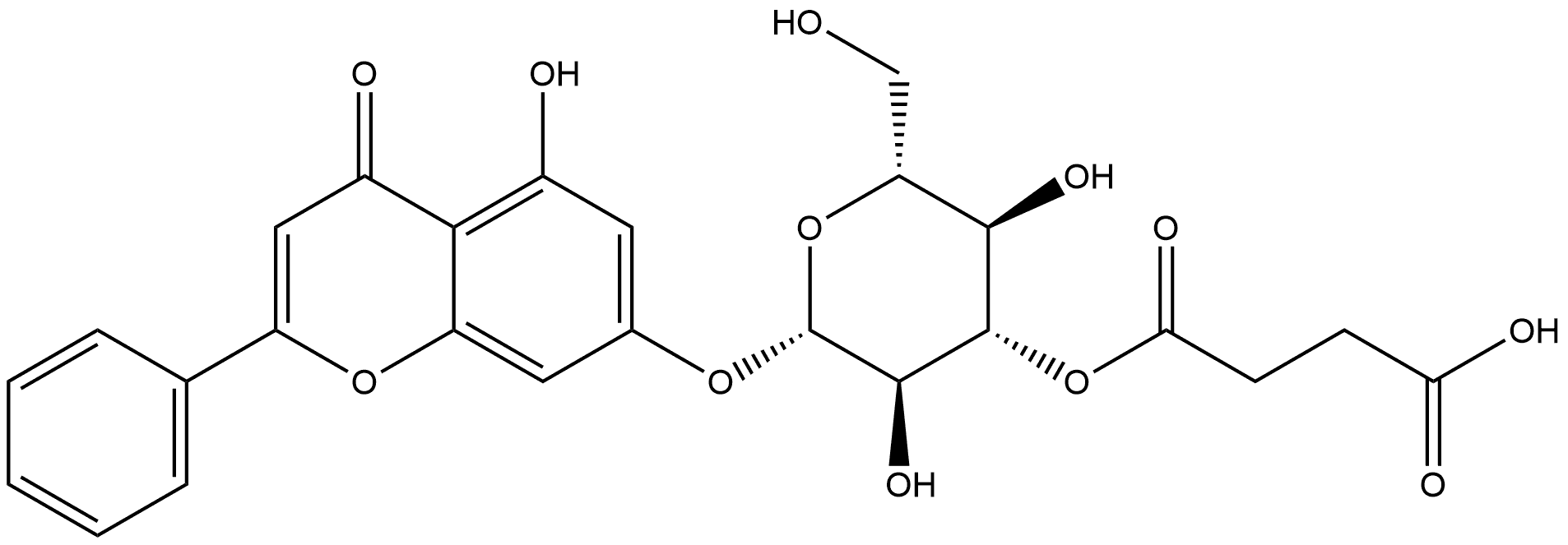 5-hydroxy-2-phenyl-7-(3-O-succinyl-β-D-glucopyranosyloxy)-4H-1-benzopyran-4-one Structure