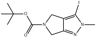 Pyrrolo[3,4-c]pyrazole-5(4H)-carboxylic acid, 2,6-dihydro-3-iodo-2-methyl-, 1,1-dimethylethyl ester 구조식 이미지