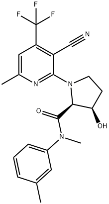 2-Pyrrolidinecarboxamide, 1-[3-cyano-6-methyl-4-(trifluoromethyl)-2-pyridinyl]-3-hydroxy-N-methyl-N-(3-methylphenyl)-, (2S,3R)- Structure