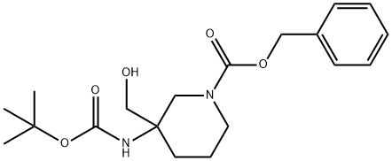 1-Piperidinecarboxylic acid, 3-[[(1,1-dimethylethoxy)carbonyl]amino]-3-(hydroxymethyl)-, phenylmethyl ester Structure