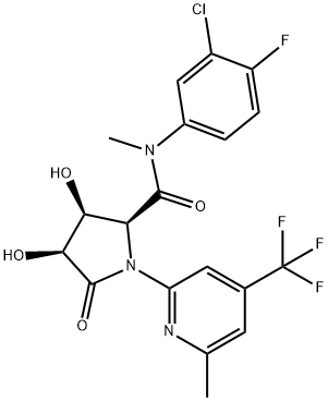 2-Pyrrolidinecarboxamide, N-(3-chloro-4-fluorophenyl)-3,4-dihydroxy-N-methyl-1-[6-methyl-4-(trifluoromethyl)-2-pyridinyl]-5-oxo-, (2S,3S,4S)- Structure