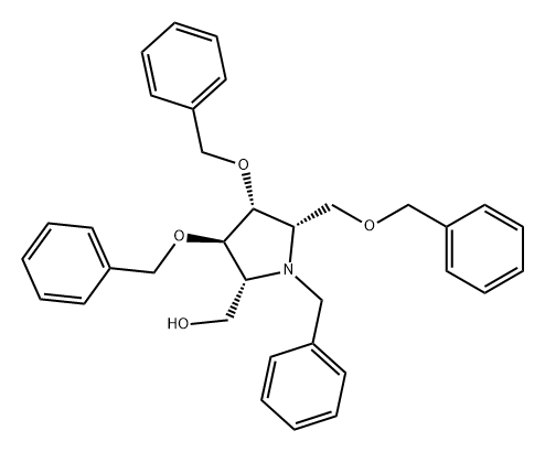 2-Pyrrolidinemethanol, 3,4-bis(phenylmethoxy)-5-[(phenylmethoxy)methyl]-1-(phenylmethyl)-, (2R,3R,4R,5S)- Structure