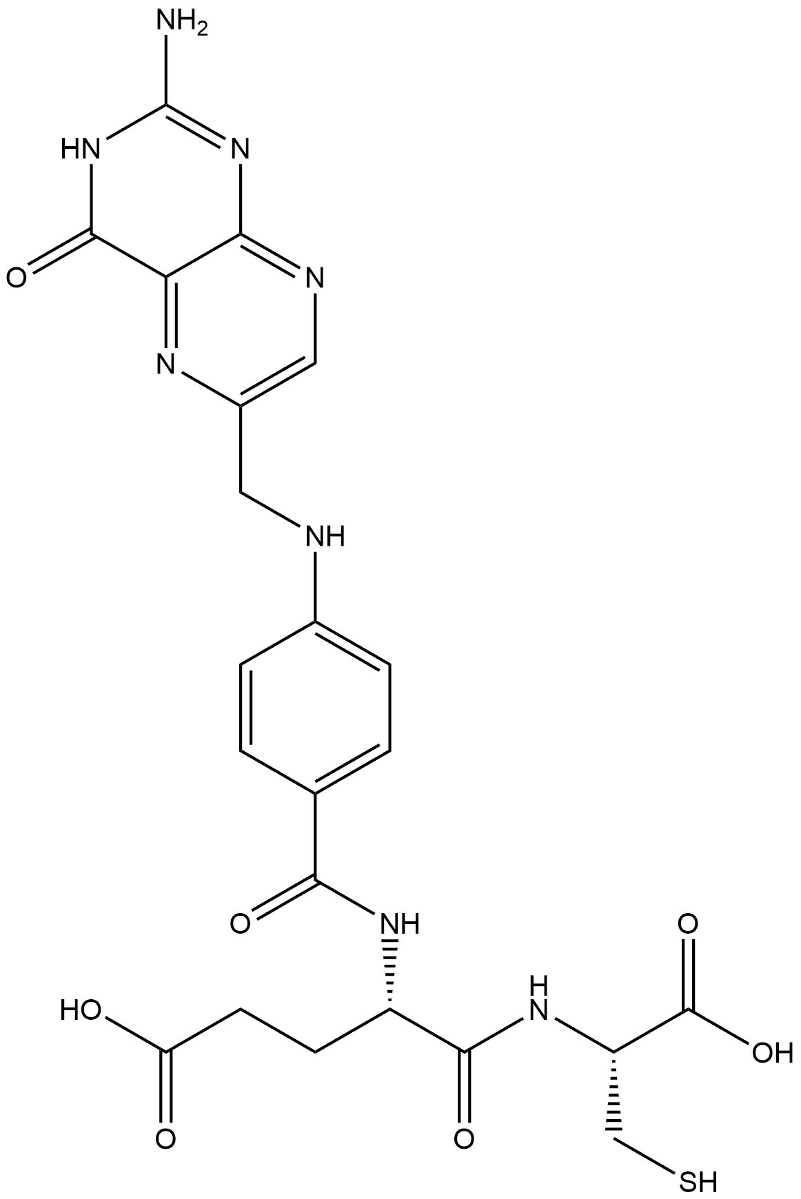 L-Cysteine, N-[4-[[(2-amino-3,4-dihydro-4-oxo-6-pteridinyl)methyl]amino]benzoyl]-L-α-glutamyl- Structure