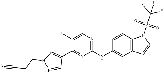 1H-Pyrazole-1-propanenitrile, 4-[5-fluoro-2-[[1-[(trifluoromethyl)sulfonyl]-1H-indol-5-yl]amino]-4-pyrimidinyl]- Structure