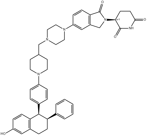 2,6-Piperidinedione, 3-[1,3-dihydro-1-oxo-5-[4-[[1-[4-[(1R,2S)-1,2,3,4-tetrahydro-6-hydroxy-2-phenyl-1-naphthalenyl]phenyl]-4-piperidinyl]methyl]-1-piperazinyl]-2H-isoindol-2-yl]-, (3S)-rel- Structure