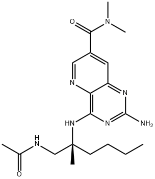 Pyrido[3,2-d]pyrimidine-7-carboxamide, 4-[[(1R)-1-[(acetylamino)methyl]-1-methylpentyl]amino]-2-amino-N,N-dimethyl- Structure