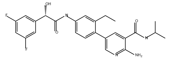 3-Pyridinecarboxamide, 2-amino-5-[4-[[(2S)-2-(3,5-difluorophenyl)-2-hydroxyacetyl]amino]-2-ethylphenyl]-N-(1-methylethyl)- Structure