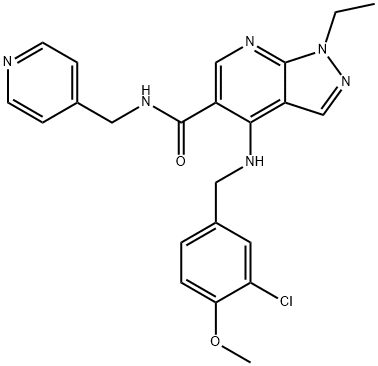 1H-Pyrazolo[3,4-b]pyridine-5-carboxamide, 4-[[(3-chloro-4-methoxyphenyl)methyl]amino]-1-ethyl-N-(4-pyridinylmethyl)- 구조식 이미지