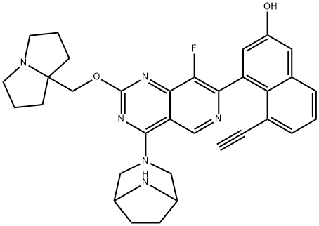 2-Naphthalenol, 4-[4-(3,8-diazabicyclo[3.2.1]oct-3-yl)-8-fluoro-2-[(tetrahydro-1H-pyrrolizin-7a(5H)-yl)methoxy]pyrido[4,3-d]pyrimidin-7-yl]-5-ethynyl- Structure