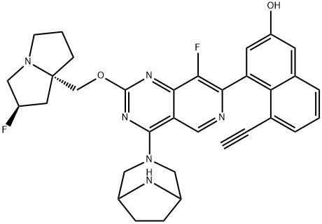 2-Naphthalenol, 4-[4-(3,8-diazabicyclo[3.2.1]oct-3-yl)-8-fluoro-2-[[(2R,7aS)-2-fluorotetrahydro-1H-pyrrolizin-7a(5H)-yl]methoxy]pyrido[4,3-d]pyrimidin-7-yl]-5-ethynyl- Structure