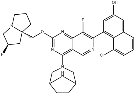 2-Naphthalenol, 5-chloro-4-[4-(3,8-diazabicyclo[3.2.1]oct-3-yl)-8-fluoro-2-[[(2R,7aS)-2-fluorotetrahydro-1H-pyrrolizin-7a(5H)-yl]methoxy]pyrido[4,3-d]pyrimidin-7-yl]- 구조식 이미지