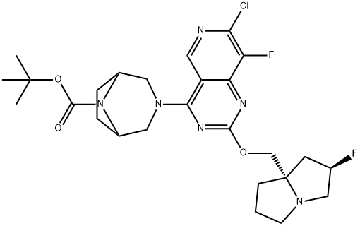 3,8-Diazabicyclo[3.2.1]octane-8-carboxylic acid, 3-[7-chloro-8-fluoro-2-[[(2R,7aS)-2-fluorotetrahydro-1H-pyrrolizin-7a(5H)-yl]methoxy]pyrido[4,3-d]pyrimidin-4-yl]-, 1,1-dimethylethyl ester Structure