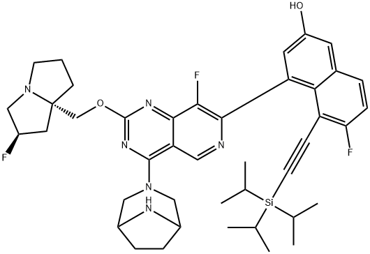 2-Naphthalenol, 4-[4-(3,8-diazabicyclo[3.2.1]oct-3-yl)-8-fluoro-2-[[(2R,7aS)-2-fluorotetrahydro-1H-pyrrolizin-7a(5H)-yl]methoxy]pyrido[4,3-d]pyrimidin-7-yl]-6-fluoro-5-[2-[tris(1-methylethyl)silyl]ethynyl]- Structure