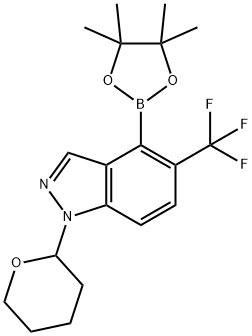1H-Indazole, 1-(tetrahydro-2H-pyran-2-yl)-4-(4,4,5,5-tetramethyl-1,3,2-dioxaborolan-2-yl)-5-(trifluoromethyl)- Structure