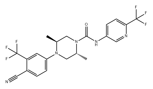 1-Piperazinecarboxamide, 4-[4-cyano-3-(trifluoromethyl)phenyl]-2,5-dimethyl-N-[6-(trifluoromethyl)-3-pyridinyl]-, (2R,5S)- Structure