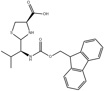 4-Thiazolidinecarboxylic acid, 2-[(1S)-1-[[(9H-fluoren-9-ylmethoxy)carbonyl]amino]-2-methylpropyl]-, (4R)- 구조식 이미지