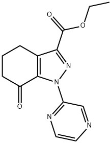 1H-Indazole-3-carboxylic acid, 4,5,6,7-tetrahydro-7-oxo-1-(2-pyrazinyl)-, ethyl ester Structure