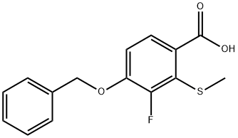 Benzoic acid, 3-fluoro-2-(methylthio)-4-(phenylmethoxy)- Structure