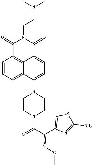 1H-Benz[de]isoquinoline-1,3(2H)-dione, 6-[4-[2-(2-amino-4-thiazolyl)-2-(methoxyimino)acetyl]-1-piperazinyl]-2-[2-(dimethylamino)ethyl]- Structure