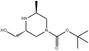 1-Piperazinecarboxylic acid, 3-(hydroxymethyl)-5-methyl-, 1,1-dimethylethyl ester, (3R,5S)- 구조식 이미지