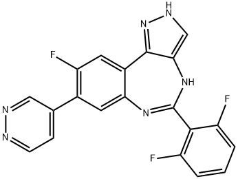 Pyrazolo[4,3-d][1,3]benzodiazepine, 5-(2,6-difluorophenyl)-9-fluoro-2,4-dihydro-8-(4-pyridazinyl)- Structure
