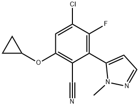 Benzonitrile, 4-chloro-6-(cyclopropyloxy)-3-fluoro-2-(1-methyl-1H-pyrazol-5-yl)- Structure