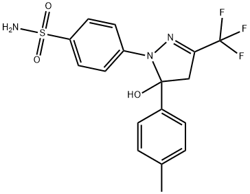 Benzenesulfonamide, 4-[4,5-dihydro-5-hydroxy-5-(4-methylphenyl)-3-(trifluoromethyl)-1H-pyrazol-1-yl]- 구조식 이미지