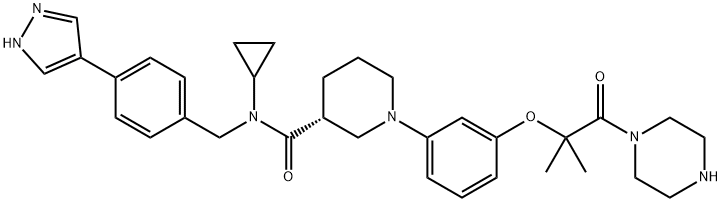 3-Piperidinecarboxamide, N-cyclopropyl-1-[3-[1,1-dimethyl-2-oxo-2-(1-piperazinyl)ethoxy]phenyl]-N-[[4-(1H-pyrazol-4-yl)phenyl]methyl]-, (3R)- Structure