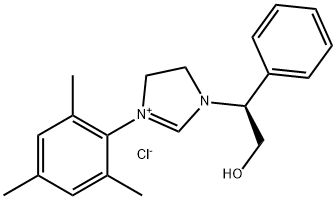 1H-Imidazolium, 4,5-dihydro-1-[(1S)-2-hydroxy-1-phenylethyl]-3-(2,4,6-trimethylphenyl)-, chloride (1:1) Structure