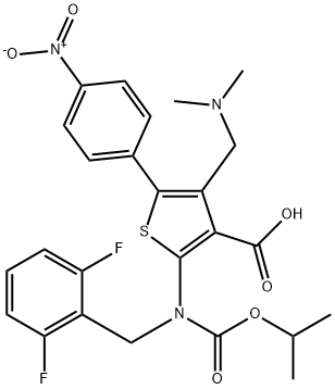 3-Thiophenecarboxylic acid, 2-[[(2,6-difluorophenyl)methyl][(1-methylethoxy)carbonyl]amino]-4-[(dimethylamino)methyl]-5-(4-nitrophenyl)- 구조식 이미지