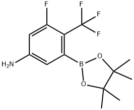 Benzenamine, 3-fluoro-5-(4,4,5,5-tetramethyl-1,3,2-dioxaborolan-2-yl)-4-(trifluoromethyl)- Structure