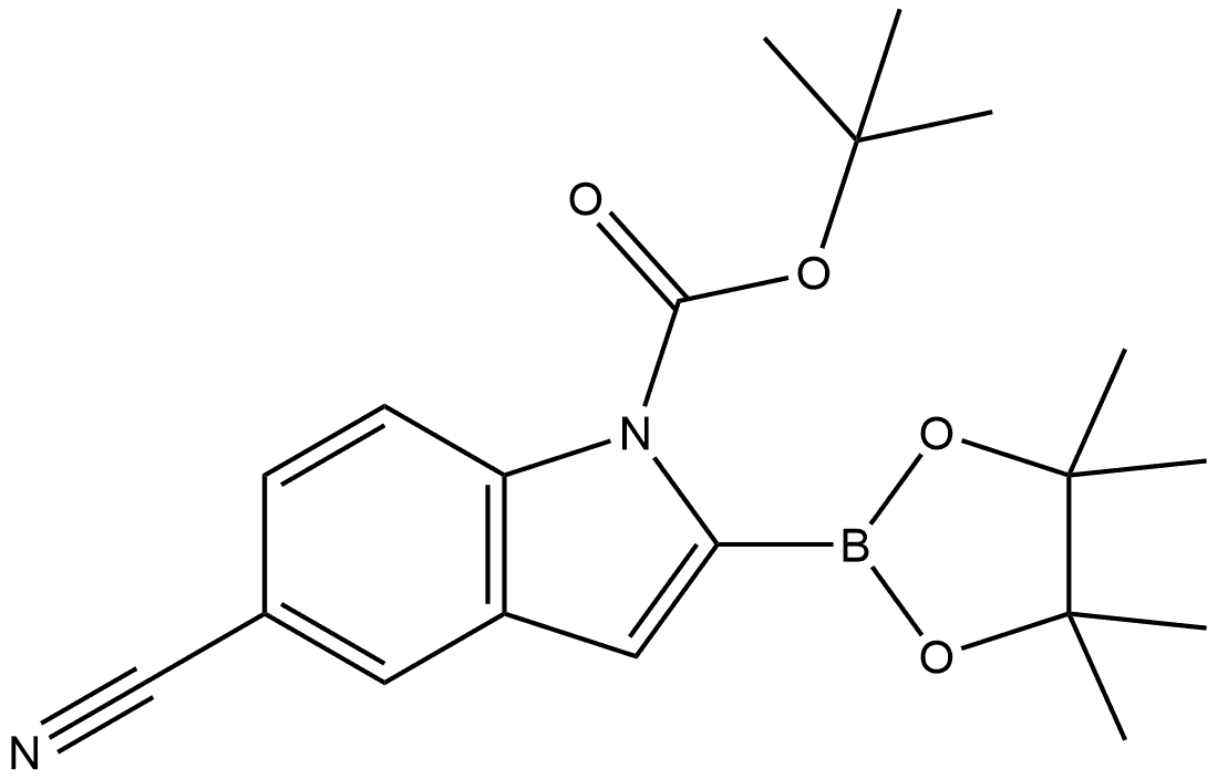 tert-Butyl 5-cyano-2-(4,4,5,5-tetramethyl-1,3,2-dioxaborolan-2-yl)-1H-indole-1-carboxylate 구조식 이미지