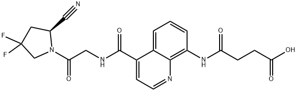 (S)-4-((4-((2-(2-cyano-4,4-difluoropyrrolidin-1-yl)-2-oxoethyl)carbamoyl)quinolin-8-yl)amino)-4-oxobutanoic acid Structure