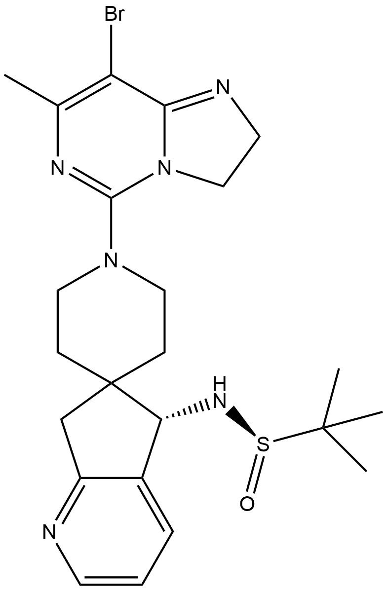 (R)-N-((S)-1'-(8-bromo-7-methyl-2,3-dihydroimidazo[1,2-c]pyrimidin-5-yl)-5,7-dihydrospiro[cyclopenta[b]pyridine-6,4'-piperidin]-5-yl)-2-methylpropane-2-sulfinamide 구조식 이미지