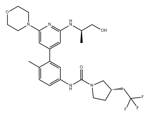 1-Pyrrolidinecarboxamide, N-[3-[2-[[(1R)-2-hydroxy-1-methylethyl]amino]-6-(4-morpholinyl)-4-pyridinyl]-4-methylphenyl]-3-(2,2,2-trifluoroethyl)-, (3S)- Structure
