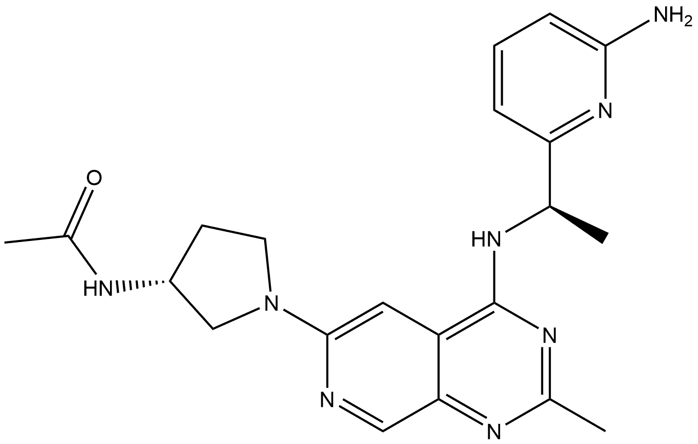 N-((R)-1-(4-(((R)-1-(6-aminopyridin-2-yl)ethyl)amino)-2-methylpyrido[3,4-d]pyrimidin-6-yl)pyrrolidin-3-yl)acetamide 구조식 이미지