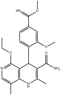 Benzenecarboximidic acid, 4-[3-(aminocarbonyl)-5-ethoxy-1,4-dihydro-2,8-dimethyl-1,6-naphthyridin-4-yl]-3-methoxy-, methyl ester 구조식 이미지