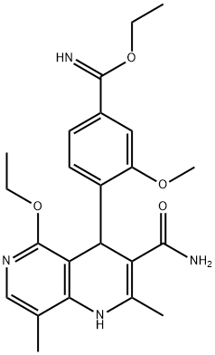 Benzenecarboximidic acid, 4-[3-(aminocarbonyl)-5-ethoxy-1,4-dihydro-2,8-dimethyl-1,6-naphthyridin-4-yl]-3-methoxy-, ethyl ester Structure