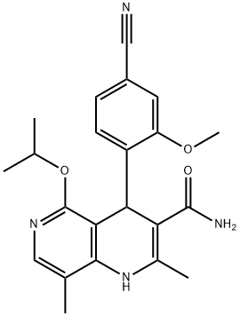 1,6-Naphthyridine-3-carboxamide, 4-(4-cyano-2-methoxyphenyl)-1,4-dihydro-2,8-dimethyl-5-(1-methylethoxy)- 구조식 이미지