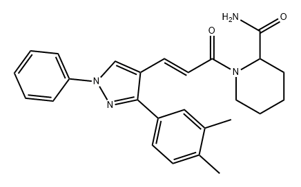 2-Piperidinecarboxamide, 1-[(2E)-3-[3-(3,4-dimethylphenyl)-1-phenyl-1H-pyrazol-4-yl]-1-oxo-2-propen-1-yl]- Structure