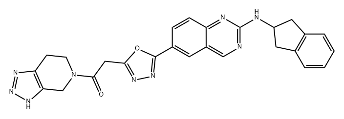 Ethanone, 2-[5-[2-[(2,3-dihydro-1H-inden-2-yl)amino]-6-quinazolinyl]-1,3,4-oxadiazol-2-yl]-1-(3,4,6,7-tetrahydro-5H-1,2,3-triazolo[4,5-c]pyridin-5-yl)- Structure