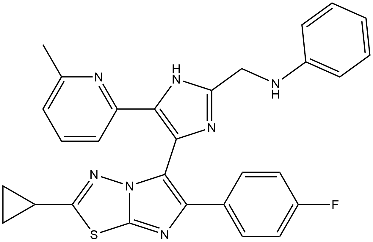 4-[2-Cyclopropyl-6-(4-fluorophenyl)imidazo[2,1-b]-1,3,4-thiadiazol-5-yl]-5-(6-methyl-2-pyridinyl)-N-phenyl-1H-imidazole-2-methanamine Structure