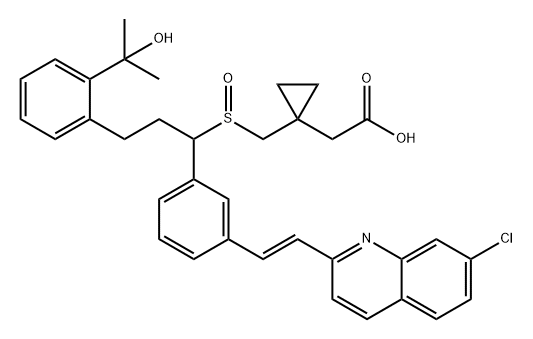 Cyclopropaneacetic acid, 1-[[[1-[3-[(1E)-2-(7-chloro-2-quinolinyl)ethenyl]phenyl]-3-[2-(1-hydroxy-1-methylethyl)phenyl]propyl]sulfinyl]methyl]- Structure