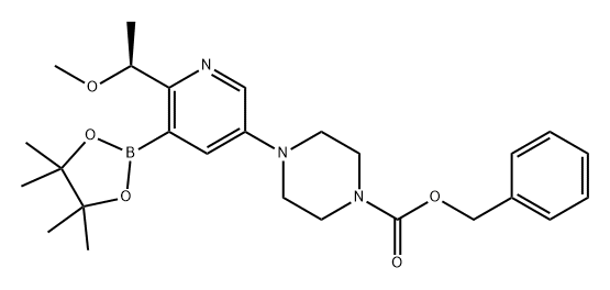 1-Piperazinecarboxylic acid, 4-[6-[(1S)-1-methoxyethyl]-5-(4,4,5,5-tetramethyl-1,3,2-dioxaborolan-2-yl)-3-pyridinyl]-, phenylmethyl ester Structure