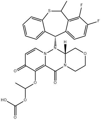 Carbonic acid, [[(12aR)-12-[(11S)-7,8-difluoro-6,11-dihydro-6-methyldibenzo[b,e]thiepin-11-yl]-3,4,6,8,12,12a-hexahydro-6,8-dioxo-1H-[1,4]oxazino[3,4-c]pyrido[2,1-f][1,2,4]triazin-7-yl]oxy]methyl methyl ester Structure